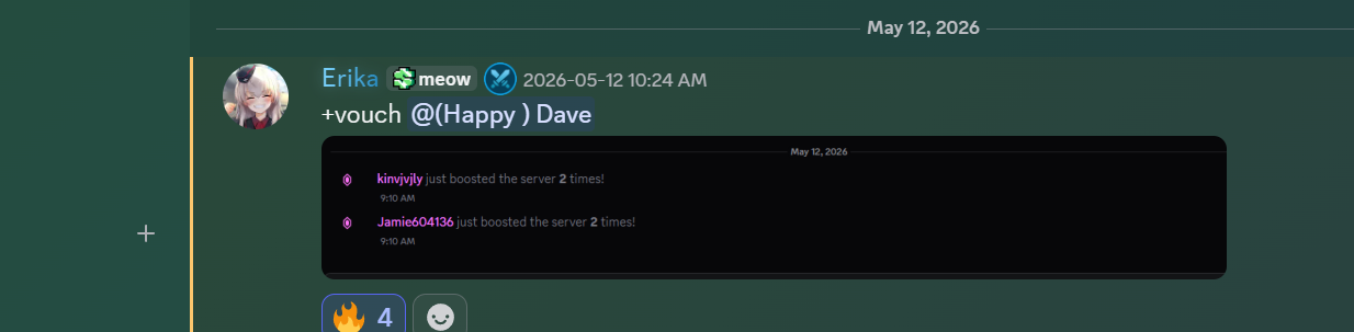 Erika +vouch — server boosts delivered