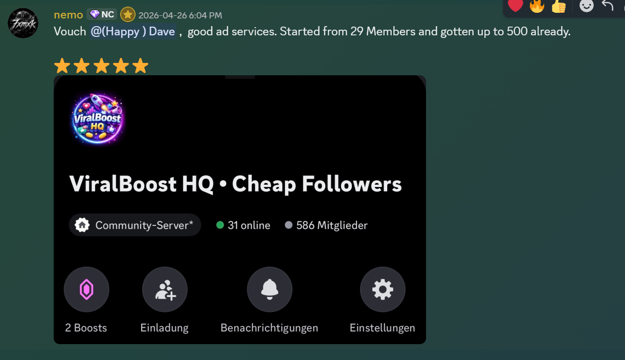 Nemo 5-star vouch — started from 29 members, grew to 500