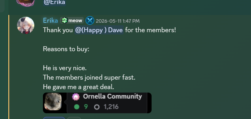 Erika vouch — fast member delivery, great deal